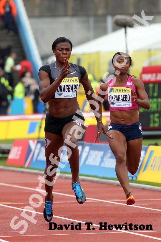 Blessing Okagbare in the 100 metres heats, 2012 Samsung Diamond League, Crystal Palace, London.